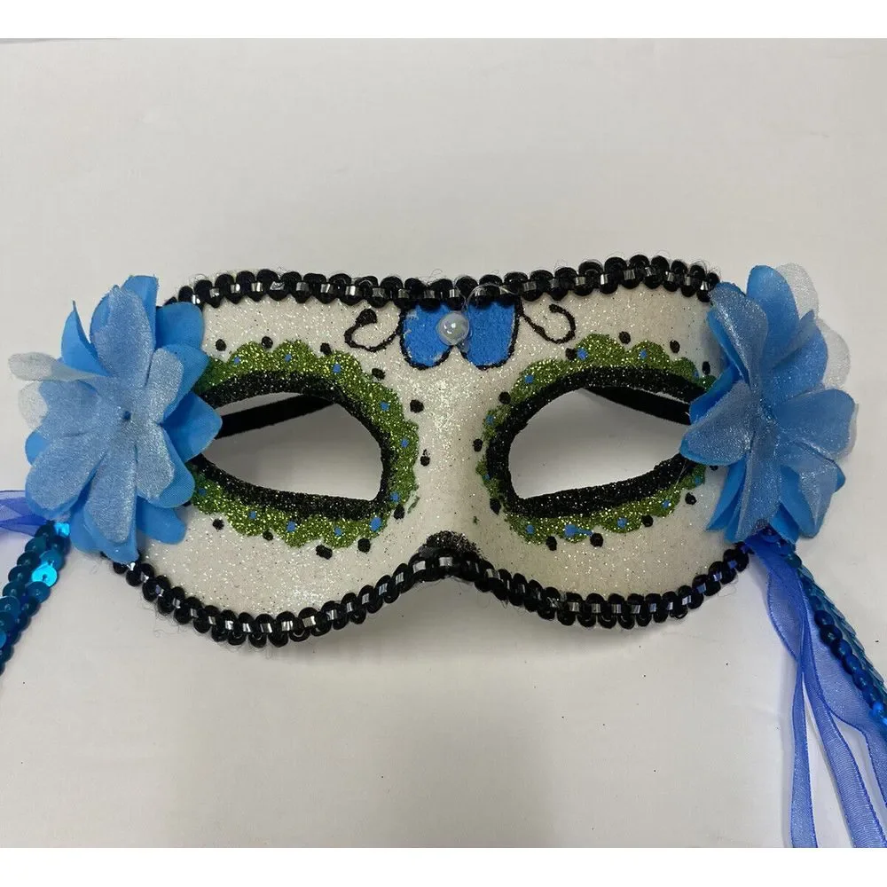 NEW - Day of the Dead Mask w/ Strap Partial Face‎ Sugar Skull Costume Masquerade